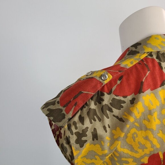 VINTAGE Como Brown & Yellow Cotton Top Size 18 - Picture 9 of 13